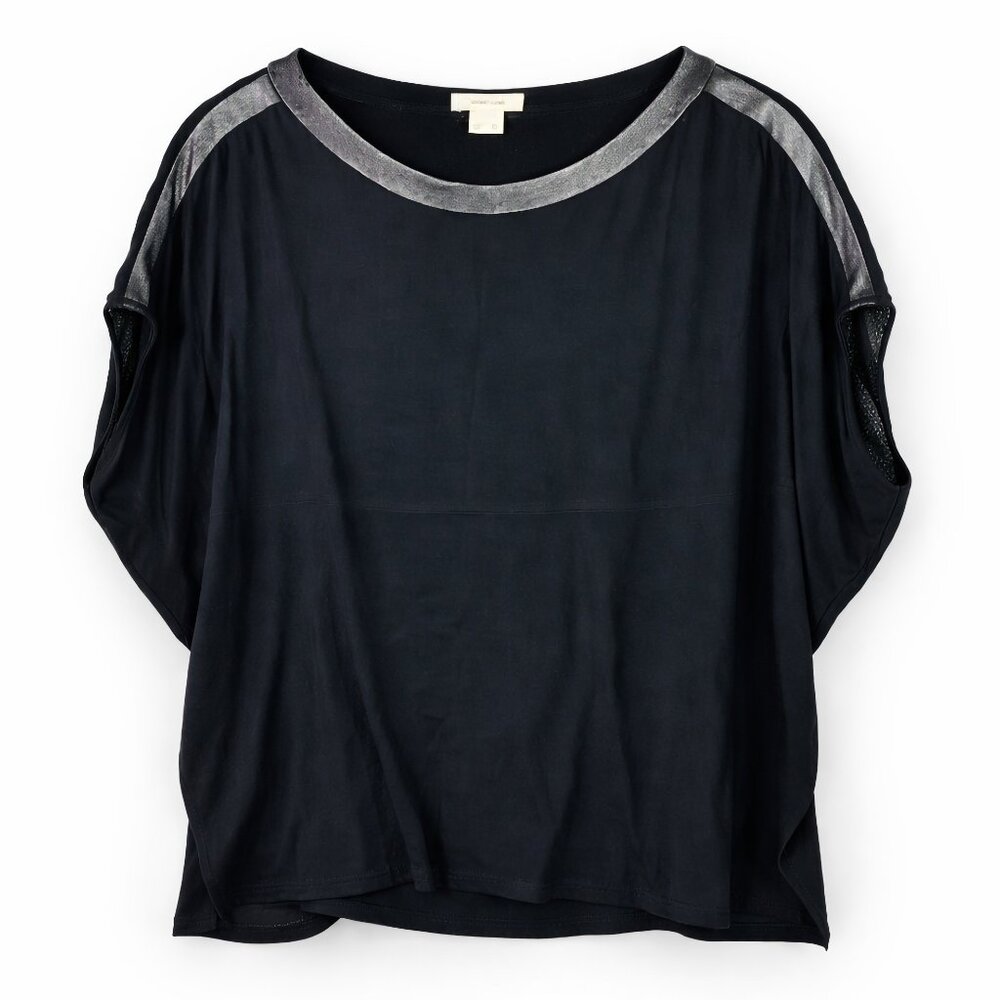 Helmut Lang Leather Trim Top Black Minimalist Designer Dolman Sleeve Size 4 - Picture 10 of 10